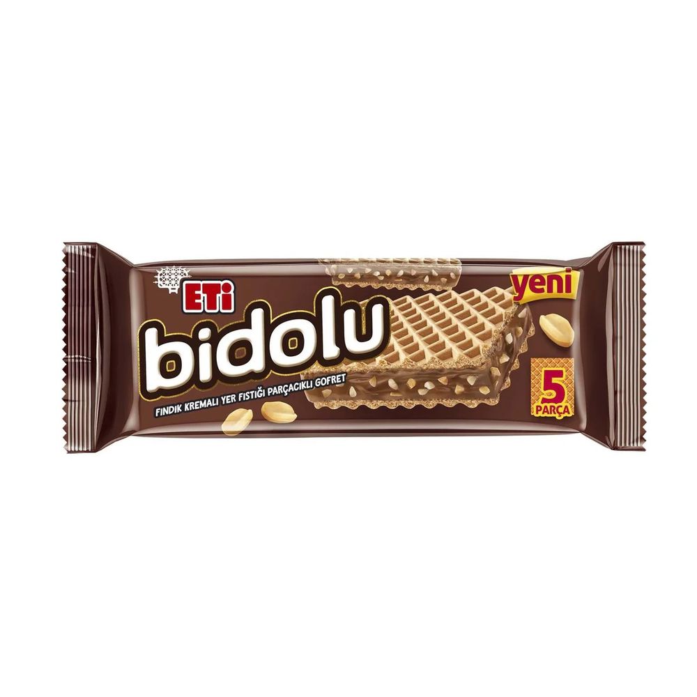 Eti Bidolu Hazelnut Cream Wafer with Peanut Pieces (Fındık Kremalı Yer Fıstığı Parçacıklı Gofret), 81g Pack