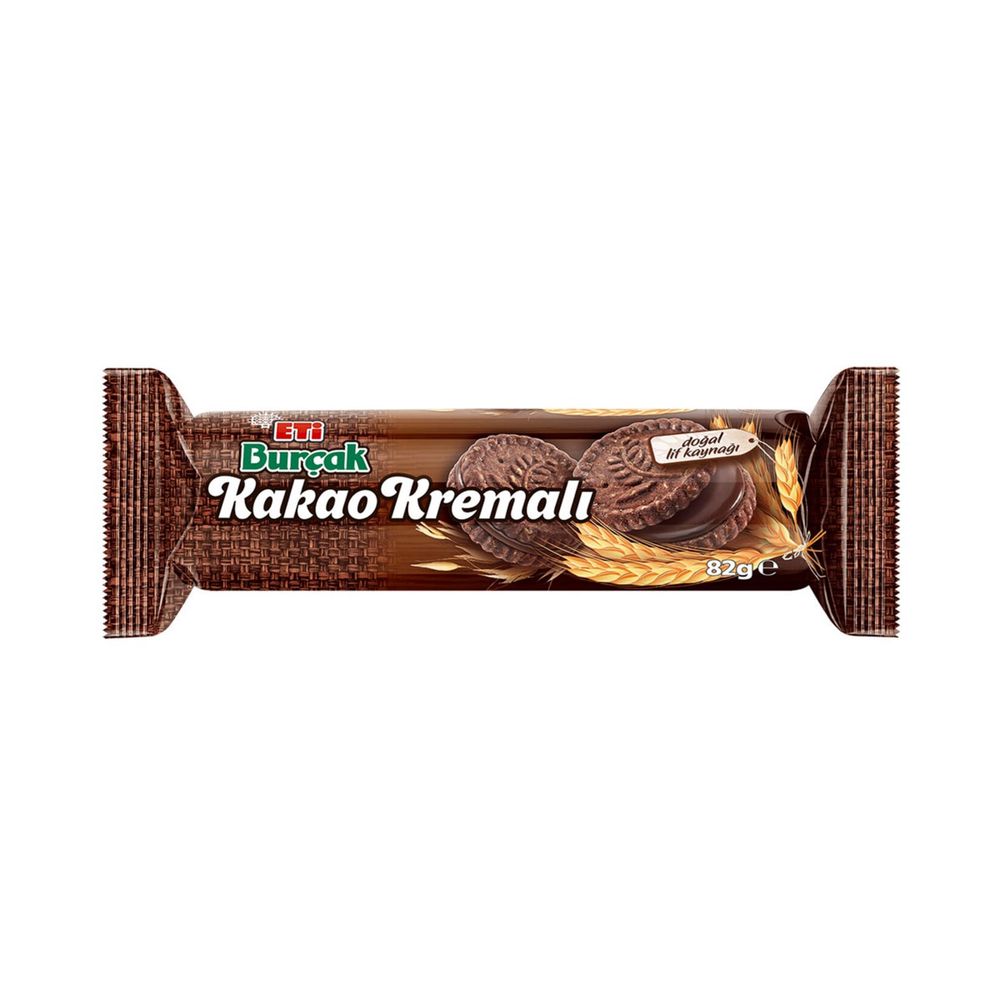 Eti Burçak Cocoa Cream Whole Wheat Biscuits (Kakao Kremalı), 82g Pack