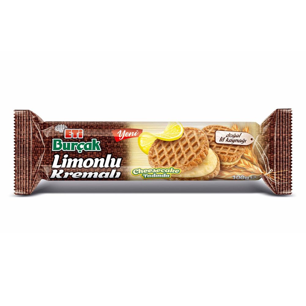 Eti Burçak Lemon Cream Cheesecake Flavor Biscuits (Limonlu Kremalı), 100g Pack