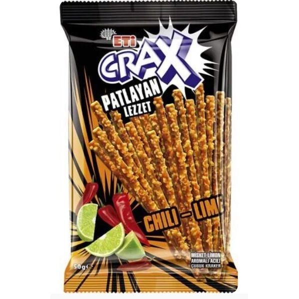 Eti Crax Chili & Lime Pretzel Stick Crackers, 50g Snack Pack