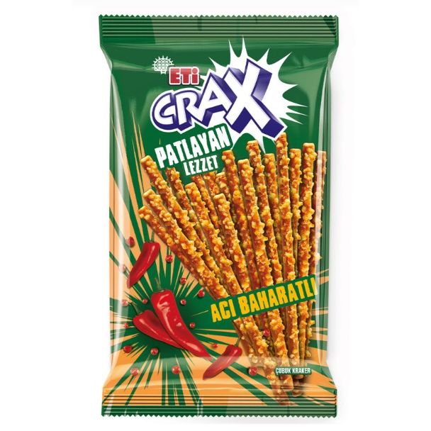 Eti Crax Hot & Spicy Pretzel Stick Crackers, 50g Snack Pack