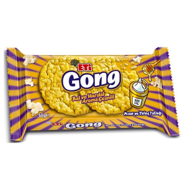 Eti Gong Honey and Mustard Flavoured Corn and Rice Cake, 68g Snack Pack