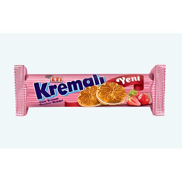 Eti Kremalı Strawberry Flavor Sandwich Biscuits (Çilek Kremalı Sandviç Bisküvi), 61g Pack