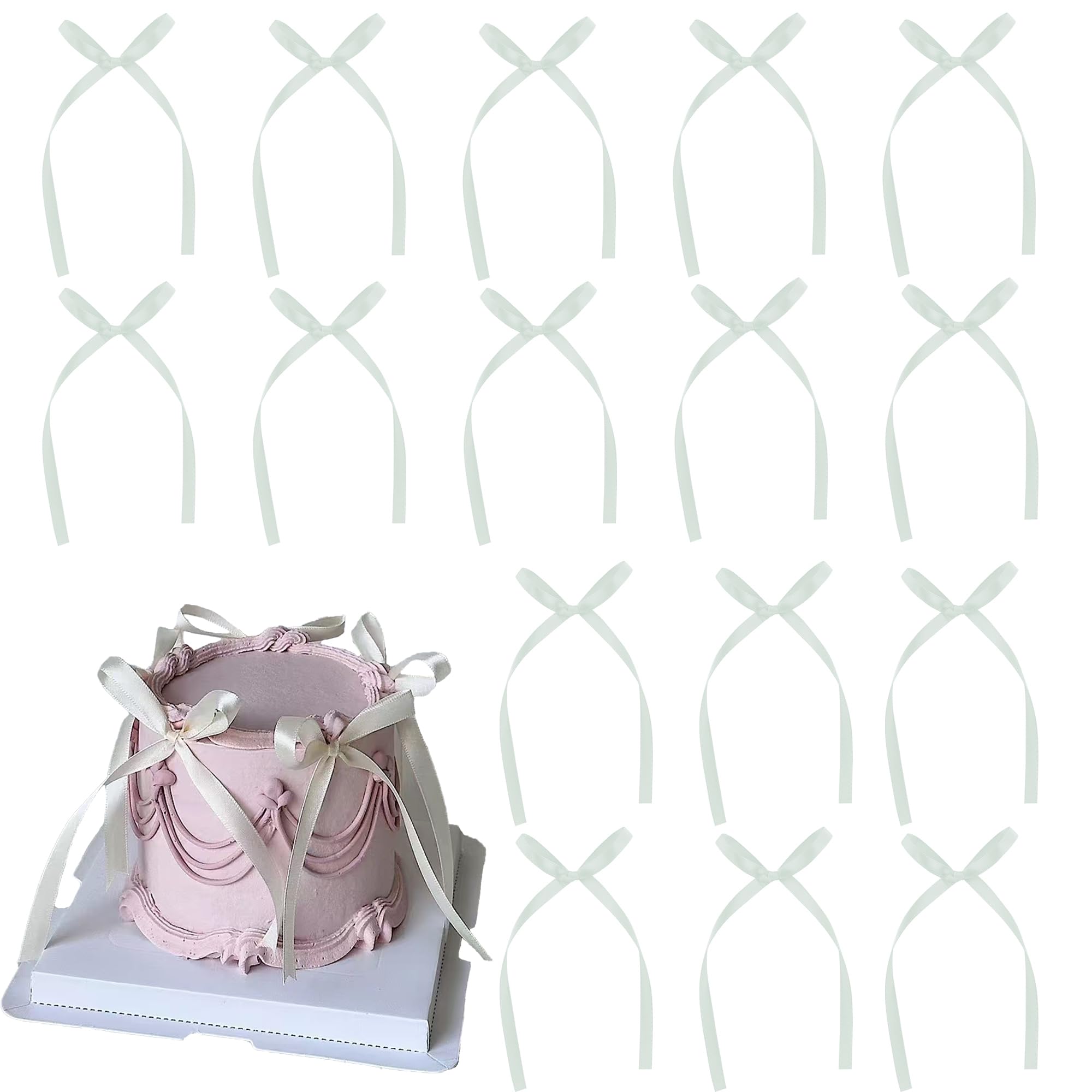 Etwgbaby 20 Pcs White Bow Cupcake Toppers – Bowknot Picks for Cakes, Desserts, Bridal & Baby Showers, Weddings & Parties