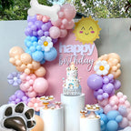 EUMIRO Blue Balloons Arch Kit 140pcs – Pastel Blue Pink Purple with Daisy Bone Paw Foil Balloons