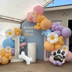 EUMIRO Blue Balloons Arch Kit 140pcs – Pastel Blue Pink Purple with Daisy Bone Paw Foil Balloons
