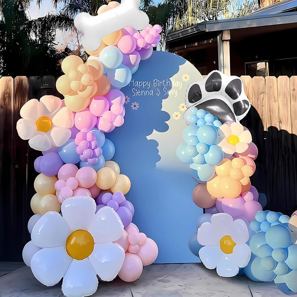 EUMIRO Blue Balloons Arch Kit 140pcs – Pastel Blue Pink Purple with Daisy Bone Paw Foil Balloons
