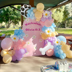 EUMIRO Blue Balloons Arch Kit 140pcs – Pastel Blue Pink Purple with Daisy Bone Paw Foil Balloons