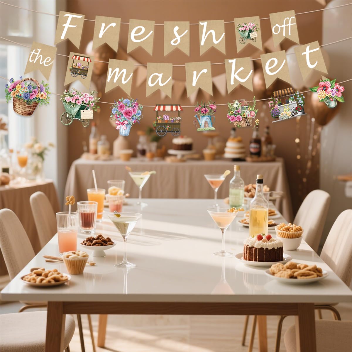 EUOYUFO Fresh Off The Market Burlap Banners – Bridal Shower Decor