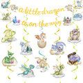 EUOYUFO Dragon Baby Shower Decorations - A Little Dragon is On The Way Banner & Hanging Swirls