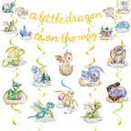 EUOYUFO Dragon Baby Shower Decorations - A Little Dragon is On The Way Banner & Hanging Swirls