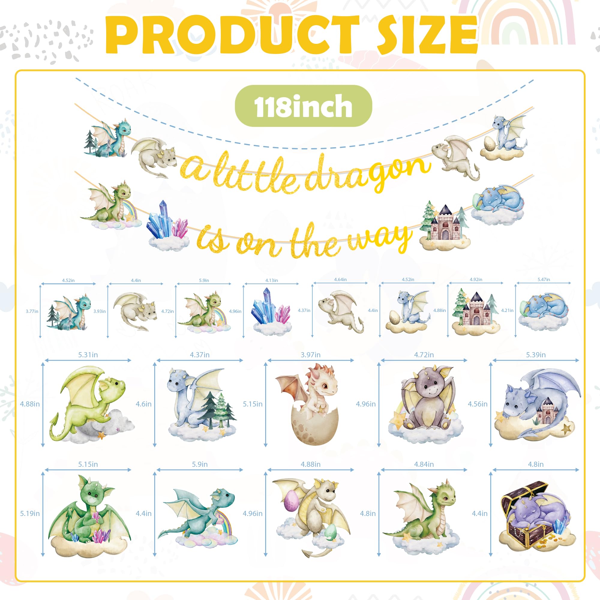 EUOYUFO Dragon Baby Shower Decorations - A Little Dragon is On The Way Banner & Hanging Swirls