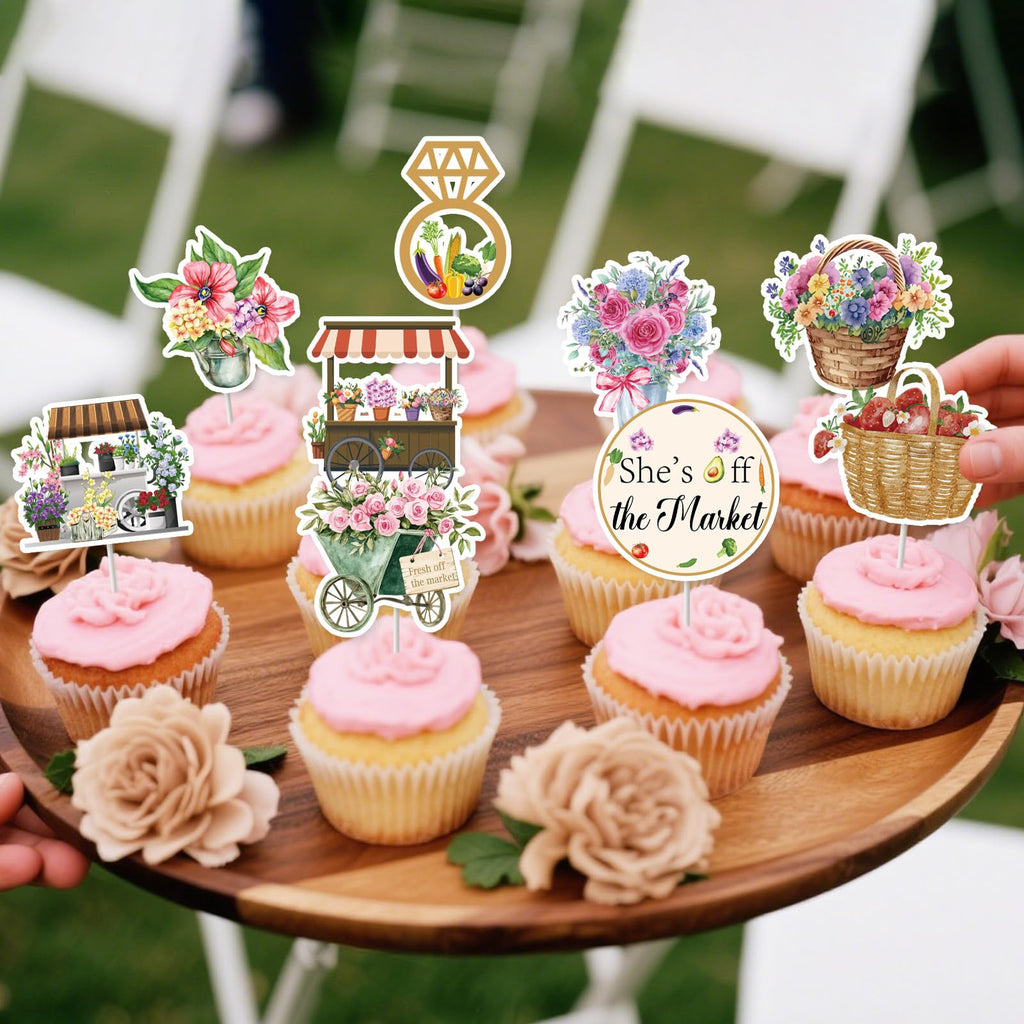 EUOYUFO 36Pcs Fresh Off The Market Bridal Shower Cupcake Toppers – Rustic Farmers Market Decor