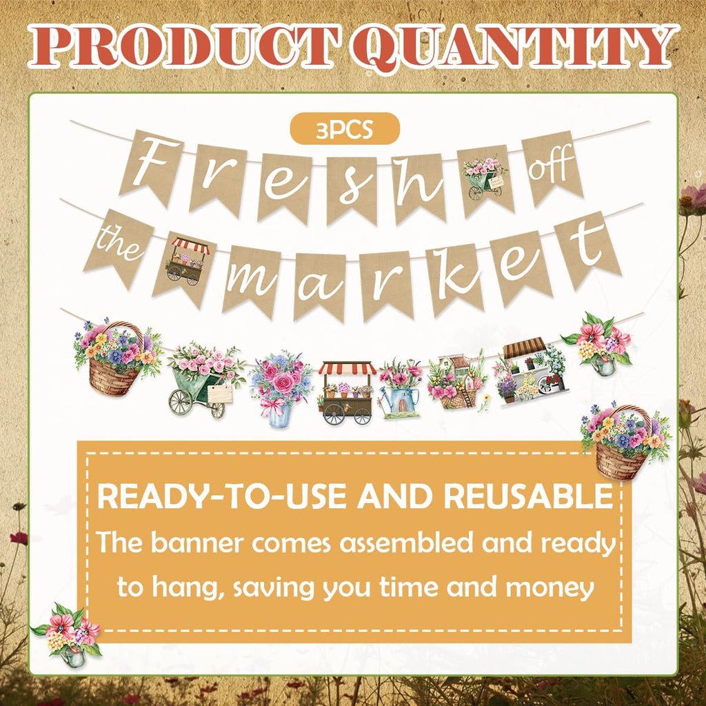 EUOYUFO Fresh Off The Market Burlap Banners – Bridal Shower Decor