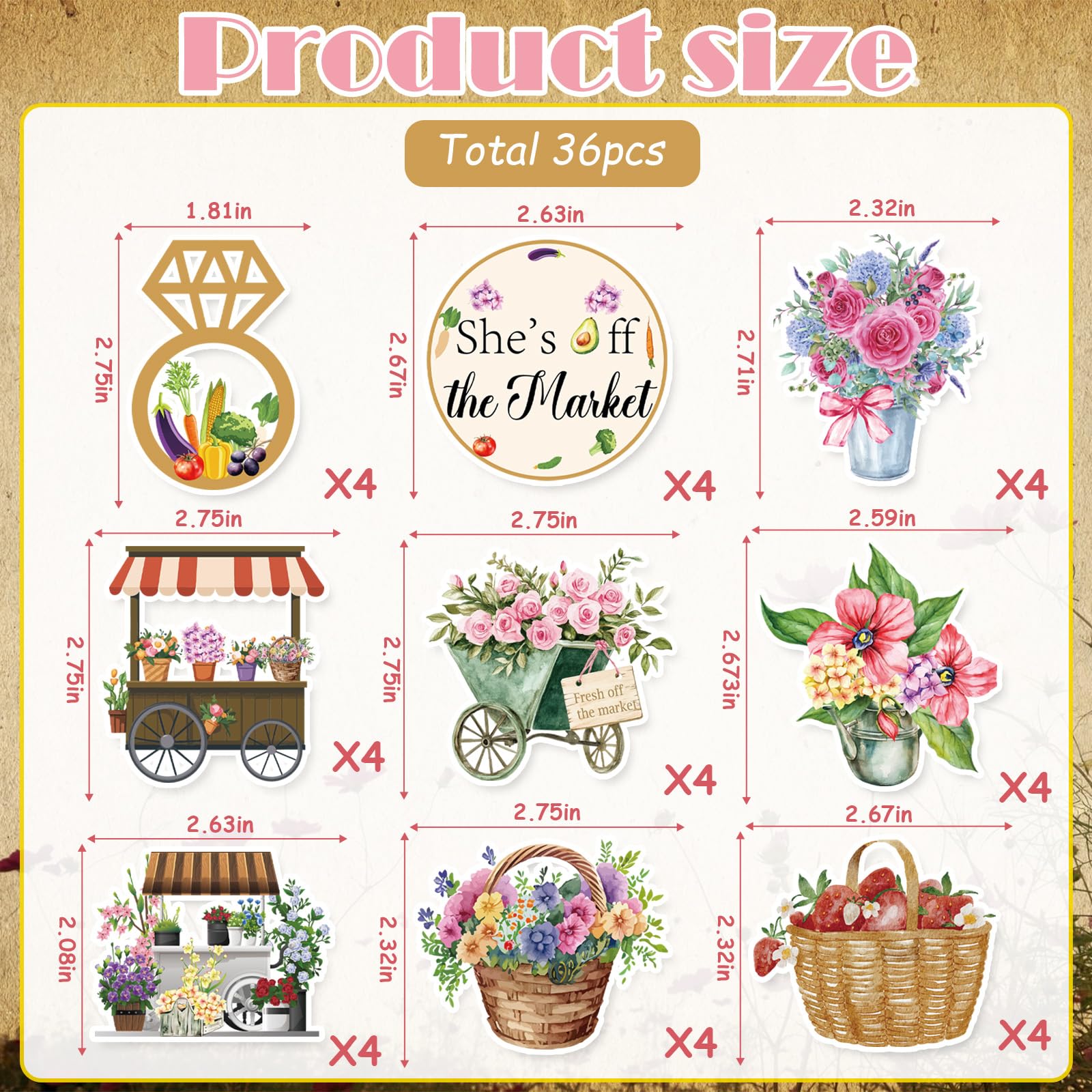 EUOYUFO 36Pcs Fresh Off The Market Bridal Shower Cupcake Toppers – Rustic Farmers Market Decor