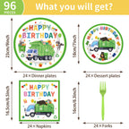 EUOYUFO 96Pcs Trash Truck Party Set — Plates, Napkins & Forks for 24 Guests