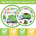 EUOYUFO 96Pcs Trash Truck Party Set — Plates, Napkins & Forks for 24 Guests
