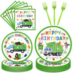 EUOYUFO 96Pcs Trash Truck Party Set — Plates, Napkins & Forks for 24 Guests