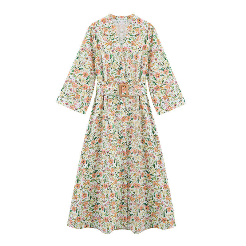 Printed High-Waist Maxi Dress | Long Sleeve Elegant Dress
