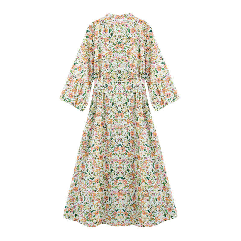 Printed High-Waist Maxi Dress | Long Sleeve Elegant Dress