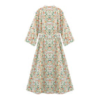 Printed High-Waist Maxi Dress | Long Sleeve Elegant Dress