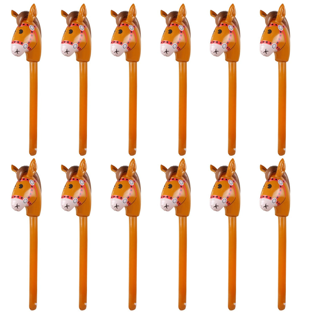 EverMARKET 12-Pack Inflatable Stick Horse Head 38in Brown – Party Props