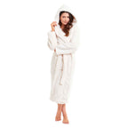 Daisy Dreamer Women's Cream Fleece Touch Hooded Robe Dressing Gown Ultra Soft Loungewear