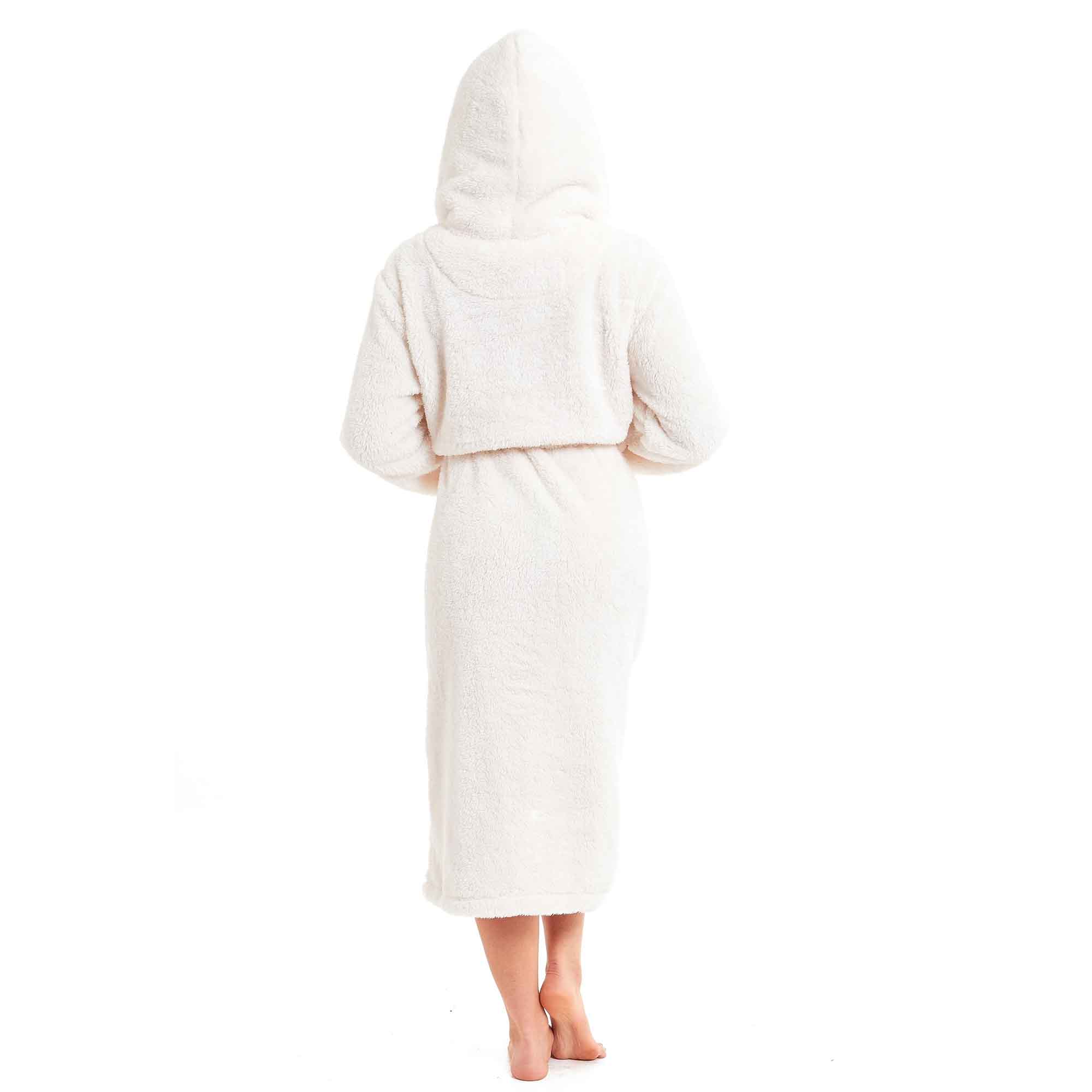 Daisy Dreamer Women's Cream Fleece Touch Hooded Robe Dressing Gown Ultra Soft Loungewear