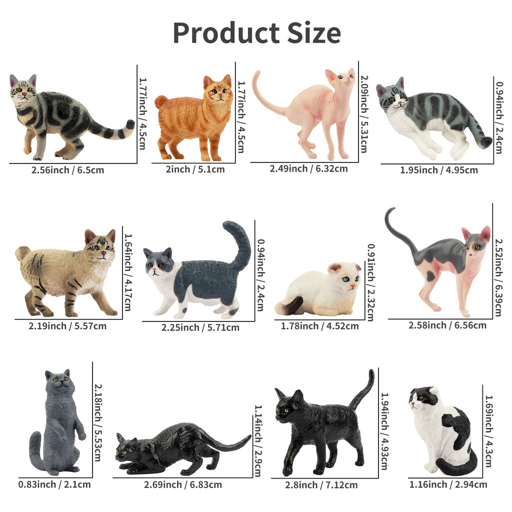 EYSCOTA 12PCS Cat Figurines - Realistic PVC Cat Toys, Cake Toppers & Kids Gift