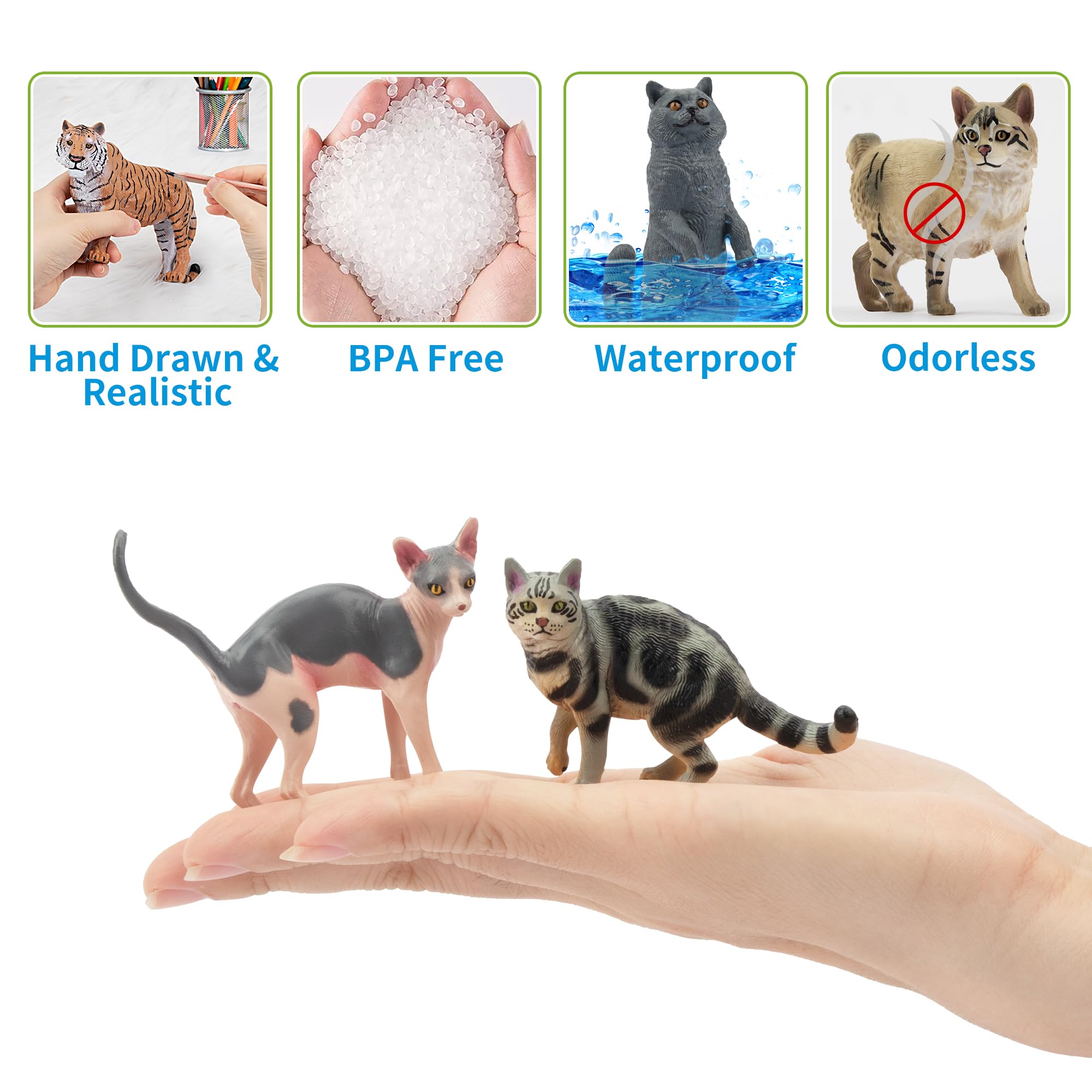 EYSCOTA 12PCS Cat Figurines - Realistic PVC Cat Toys, Cake Toppers & Kids Gift