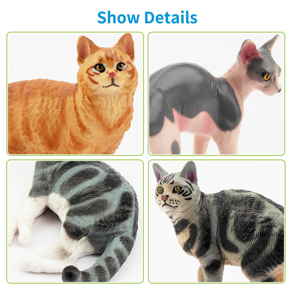 EYSCOTA 12PCS Cat Figurines - Realistic PVC Cat Toys, Cake Toppers & Kids Gift