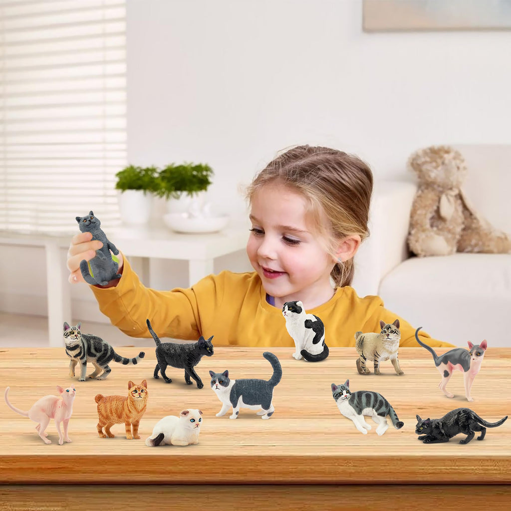 EYSCOTA 12PCS Cat Figurines - Realistic PVC Cat Toys, Cake Toppers & Kids Gift
