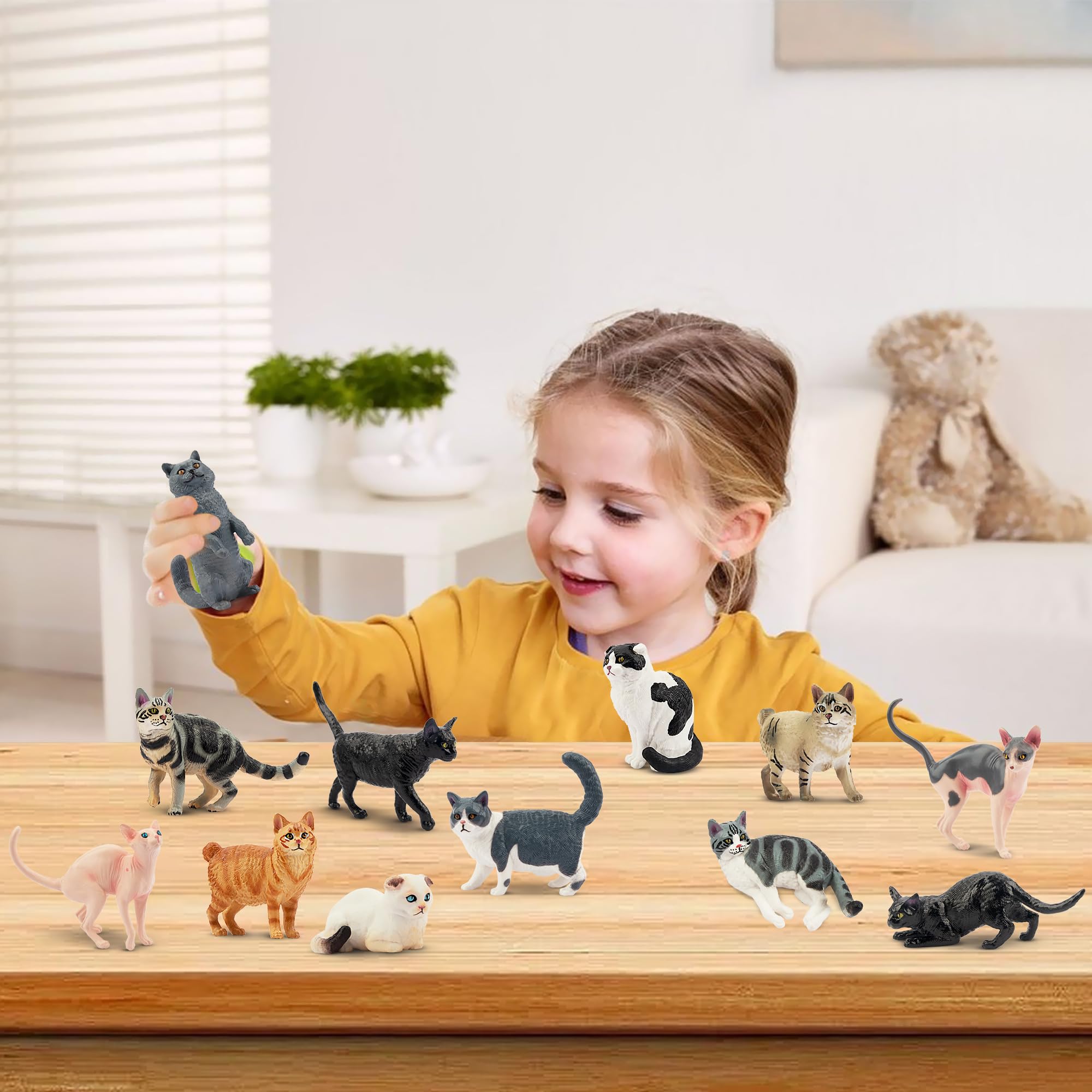 EYSCOTA 12PCS Cat Figurines - Realistic PVC Cat Toys, Cake Toppers & Kids Gift
