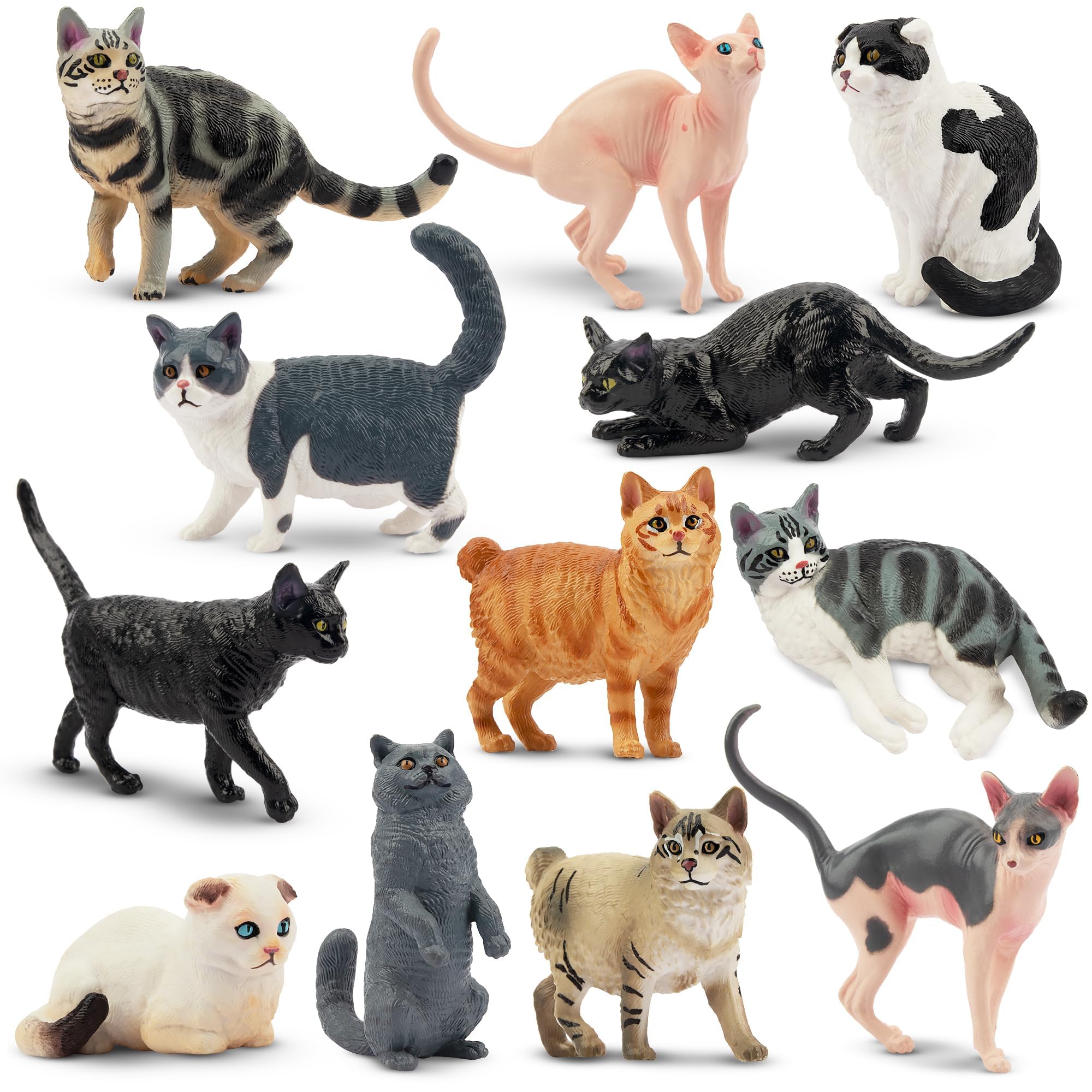 EYSCOTA 12PCS Cat Figurines - Realistic PVC Cat Toys, Cake Toppers & Kids Gift