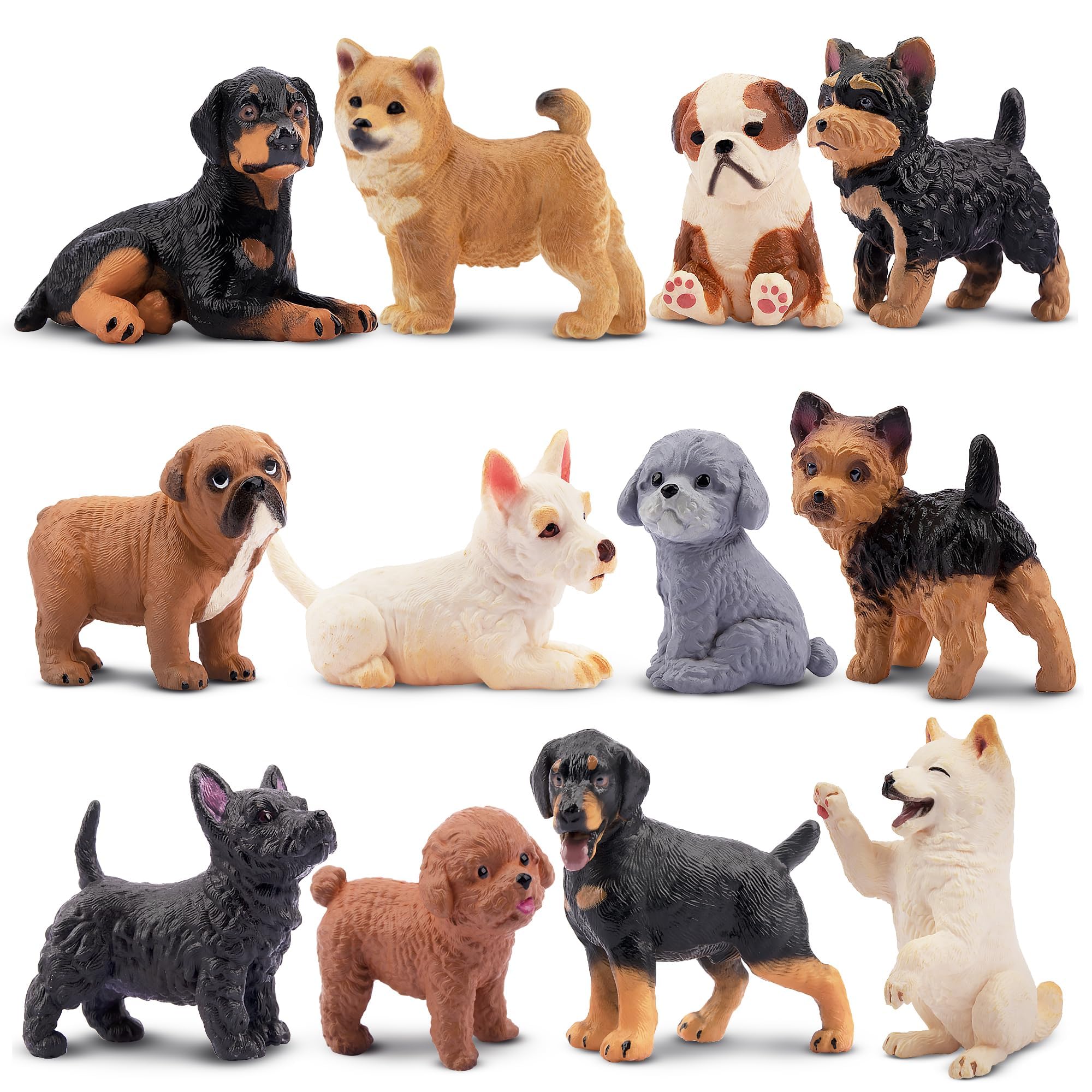 EYSCOTA 12PCS Dog Figurines – Hand-Painted Mini Puppy Set for Play, Cake Toppers & Gifts