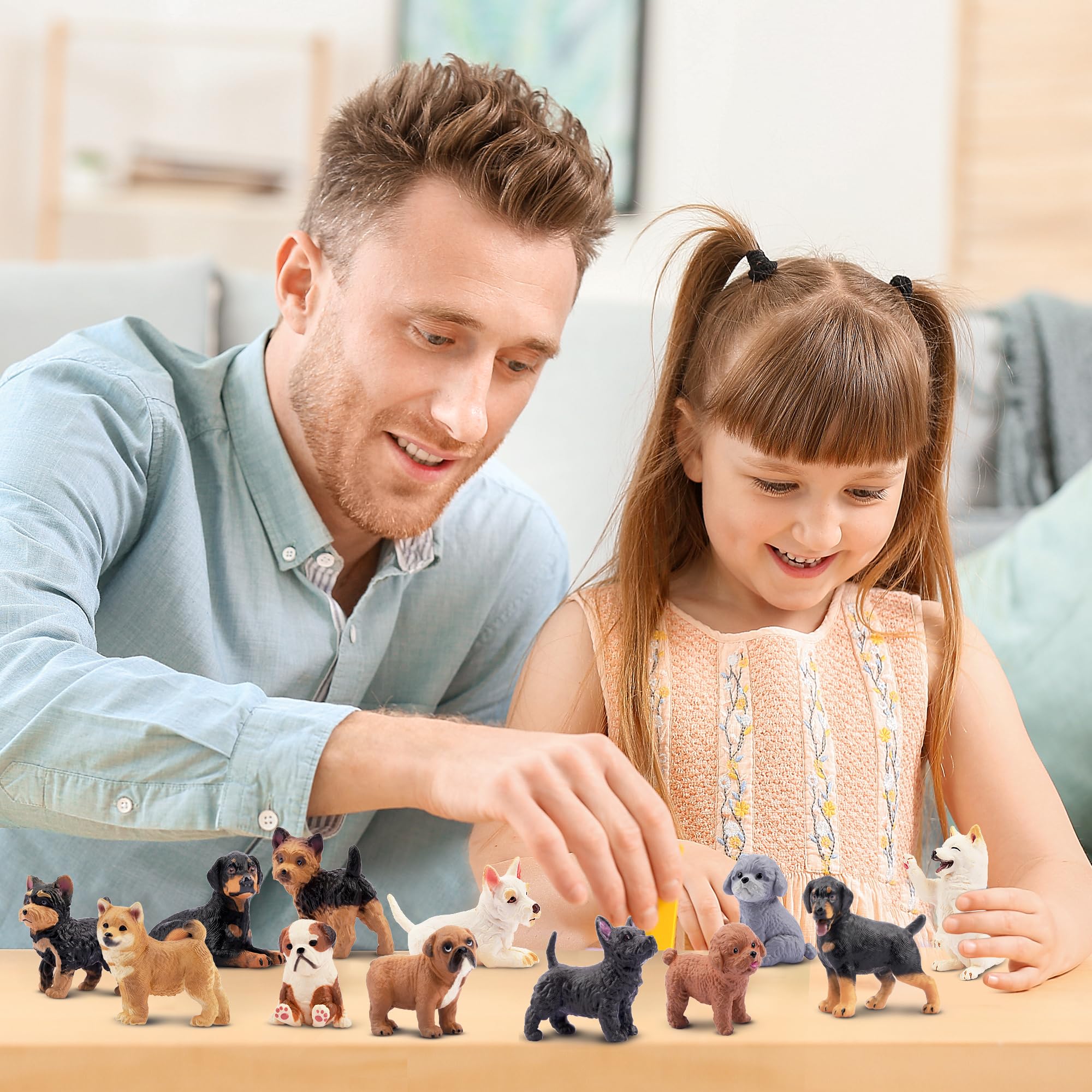 EYSCOTA 12PCS Dog Figurines – Hand-Painted Mini Puppy Set for Play, Cake Toppers & Gifts