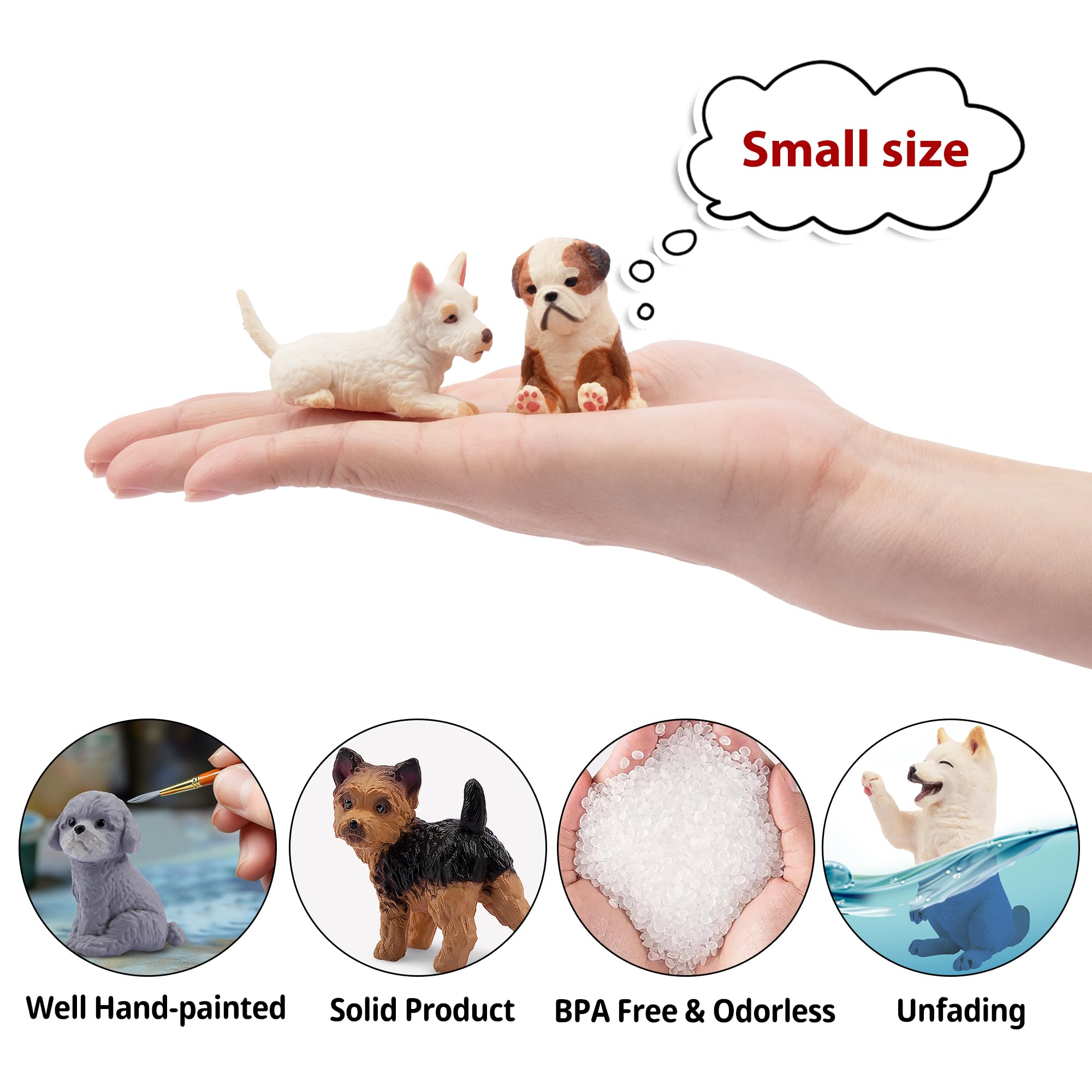 EYSCOTA 12PCS Dog Figurines – Hand-Painted Mini Puppy Set for Play, Cake Toppers & Gifts