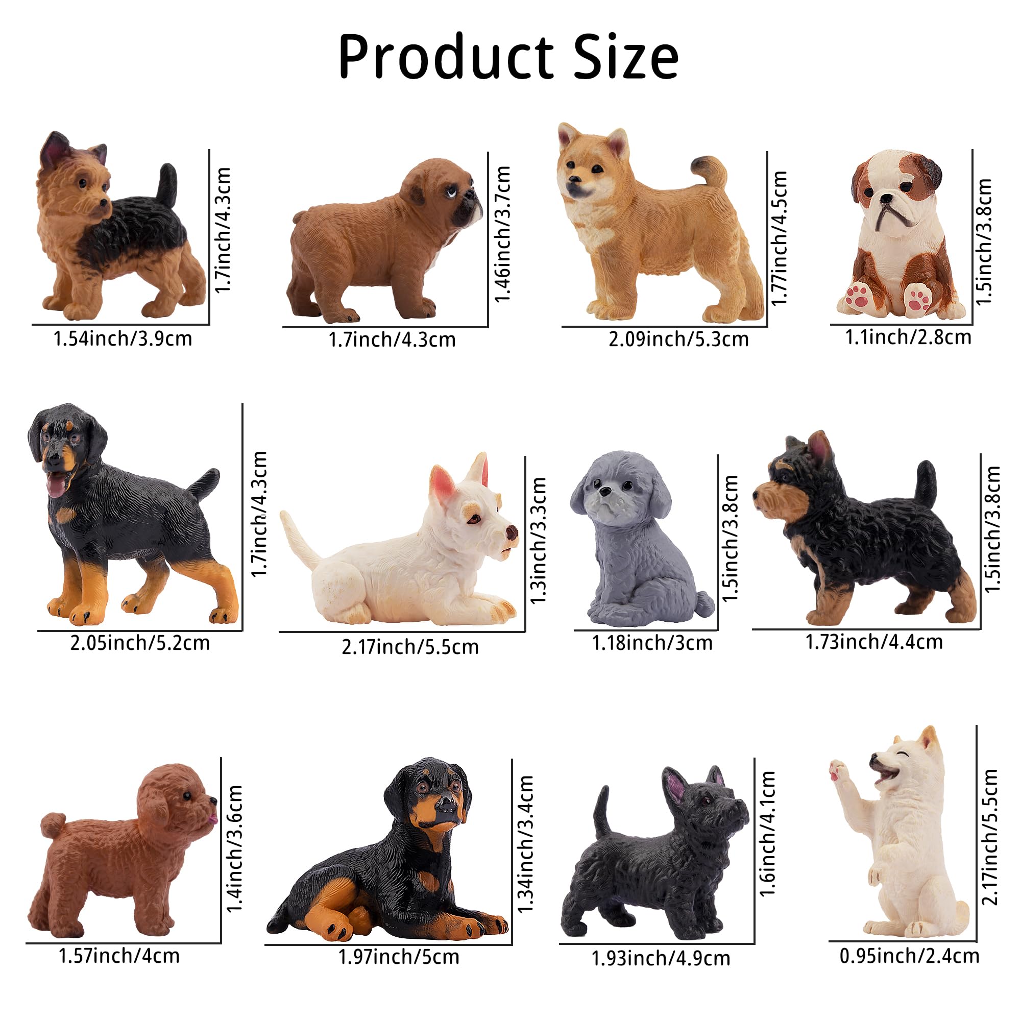 EYSCOTA 12PCS Dog Figurines – Hand-Painted Mini Puppy Set for Play, Cake Toppers & Gifts
