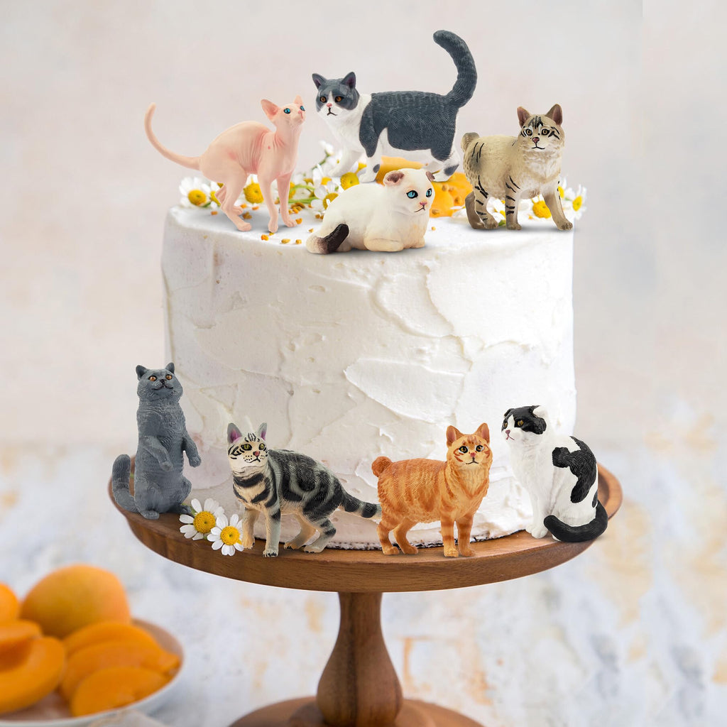 EYSCOTA 12PCS Cat Figurines - Realistic PVC Cat Toys, Cake Toppers & Kids Gift