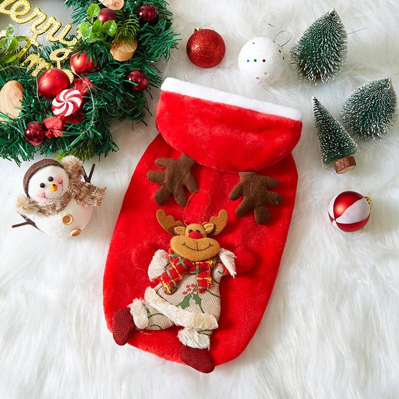 Christmas Dog Clothes Autumn And Winter Flannel Cats Dogs Hoodies Pet Clothes For Small Medium Dogs Christmas Dog Cat Costume