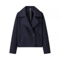 French Style Lapel Double Breasted Short Woolen Casual Loose Jacket Coat