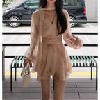 Elegant French-style Floral-print V-neck Long-sleeve Dress