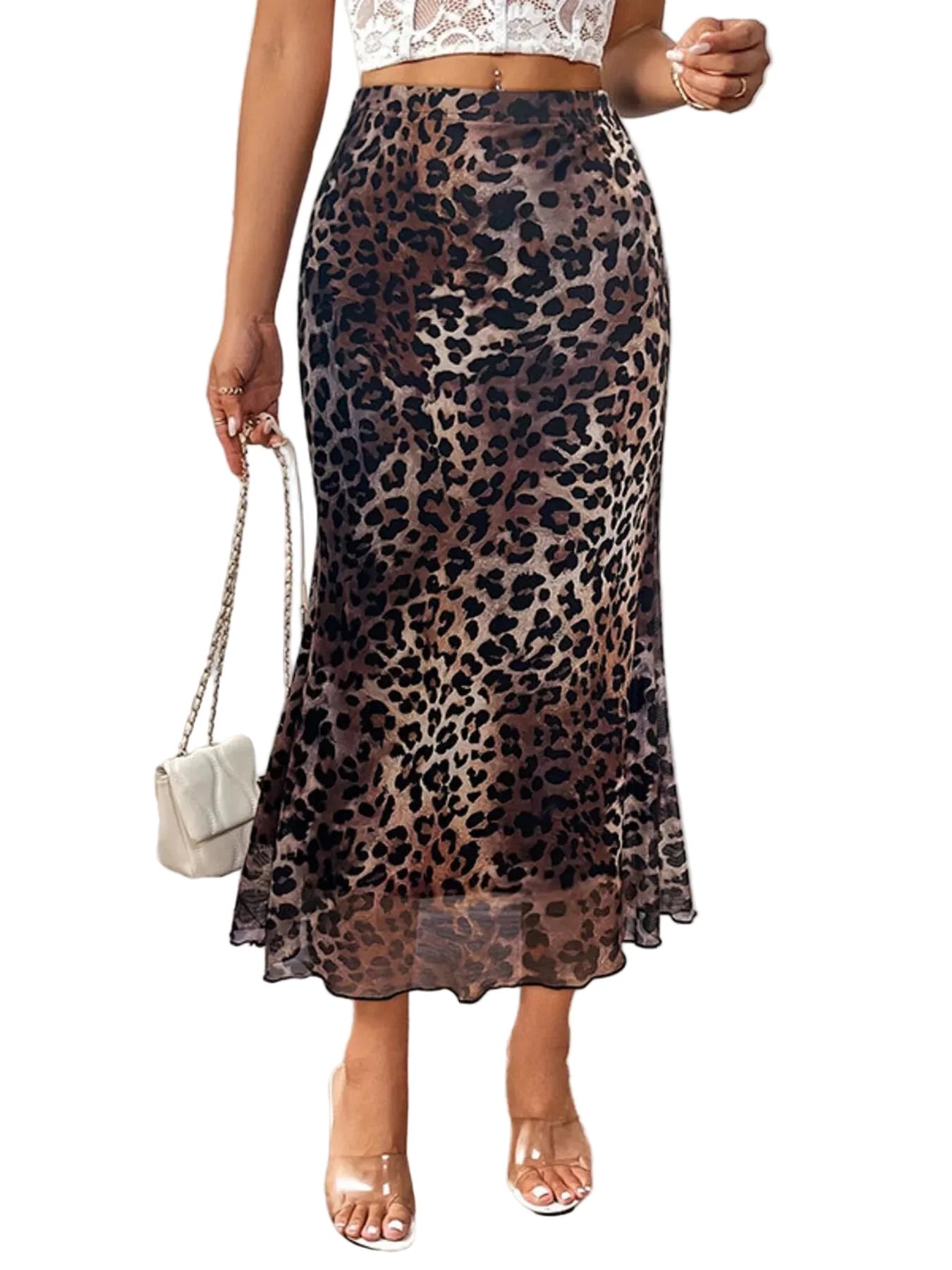 Leopard Print Midi Mermaid Skirt