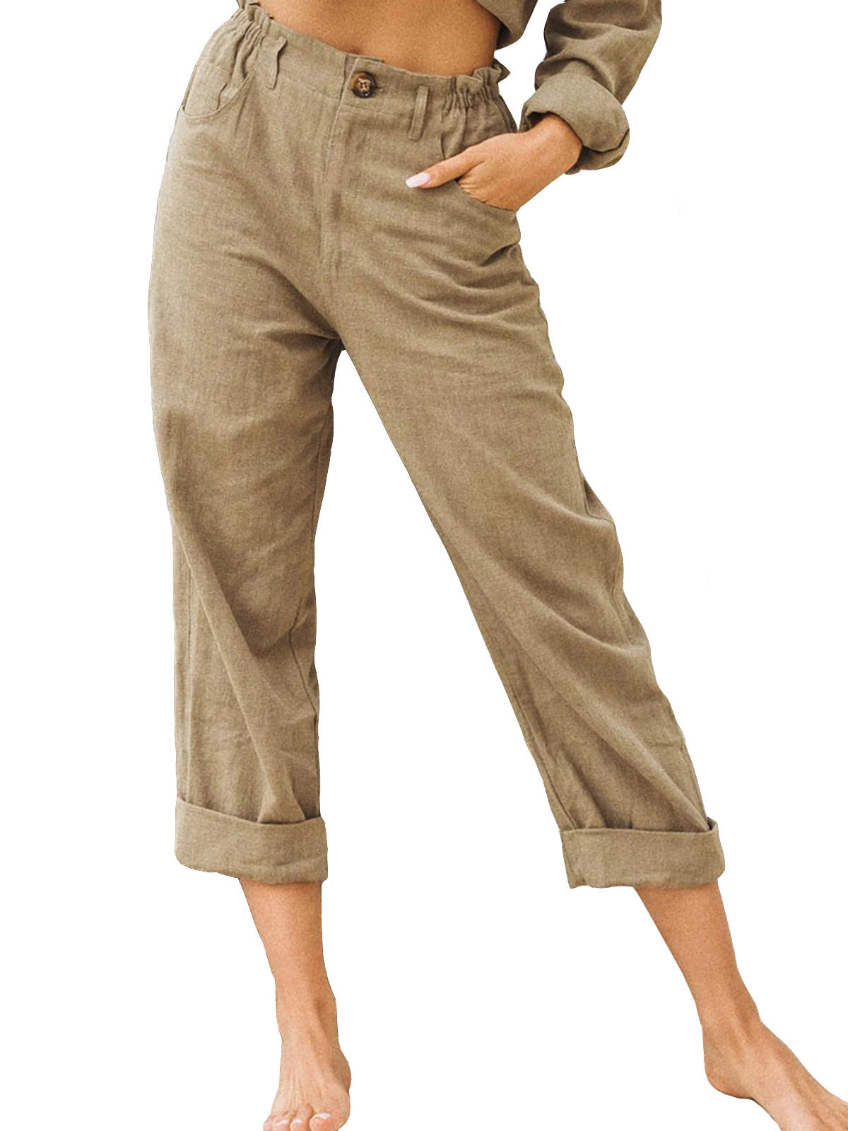 Women's Cotton Linen Patchwork Trousers | High Waist Drawstring Loose Casual Pants | 11 Colours | S–3XL | Michan Direct