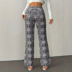 Houndstooth Wide-leg High-waisted Versatile Slim-fit Wool Straight-leg Pants