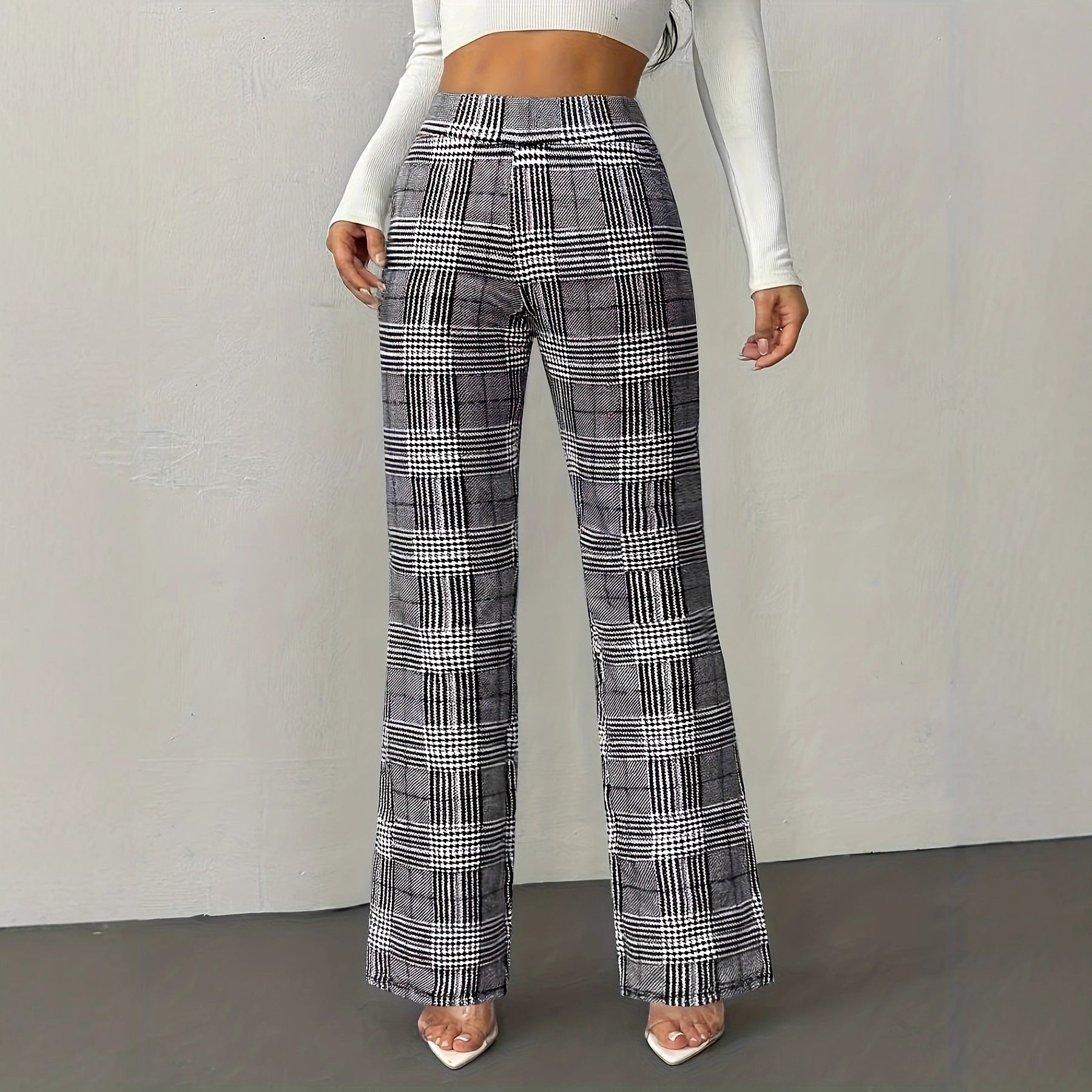 Houndstooth Wide-leg High-waisted Versatile Slim-fit Wool Straight-leg Pants