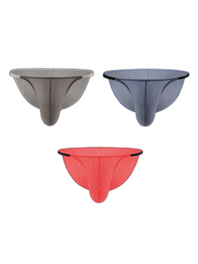 3 Pack Men's Low Rise Striped Camisole Briefs with Raised Pockets