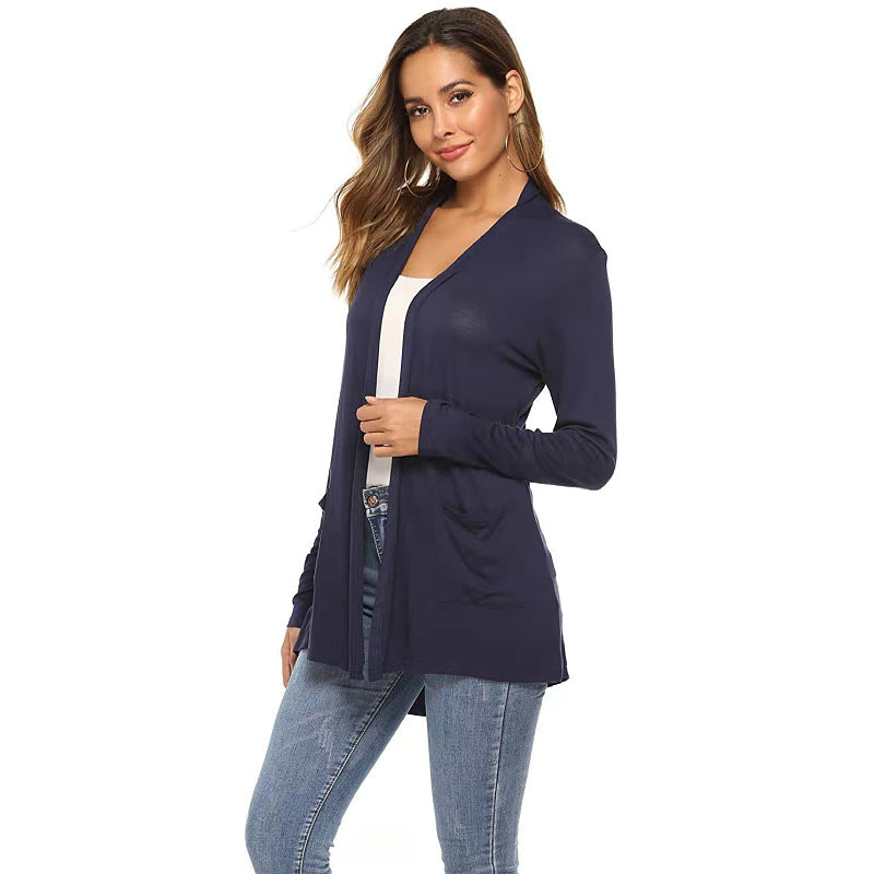 European And American Mid-length Long-sleeved Cardigan Sweater Women