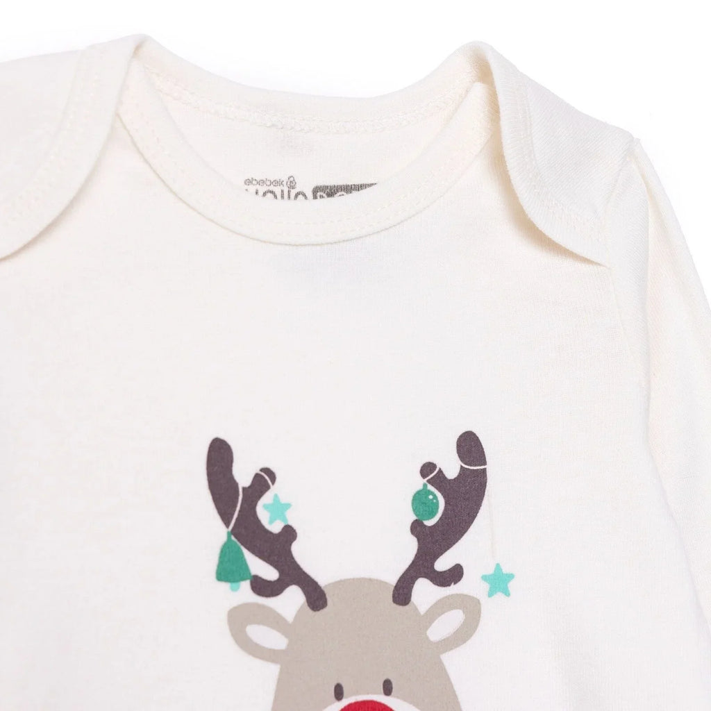 HelloBaby Boys 2-Pack Long Sleeve Bodysuits Christmas Envelope Neck Long Sleeve - Ecru