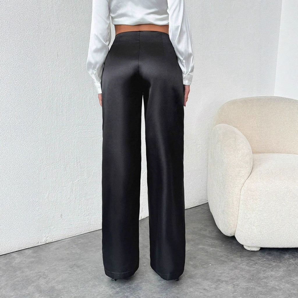 Women's Solid-Colored Casual Loose Satin Wide-Leg Pants